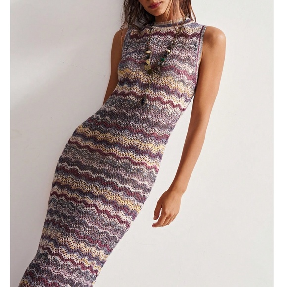 Boho Striped Color Block Knit Fitted Sleeveless Maxi Dress - Picture 4 of 6